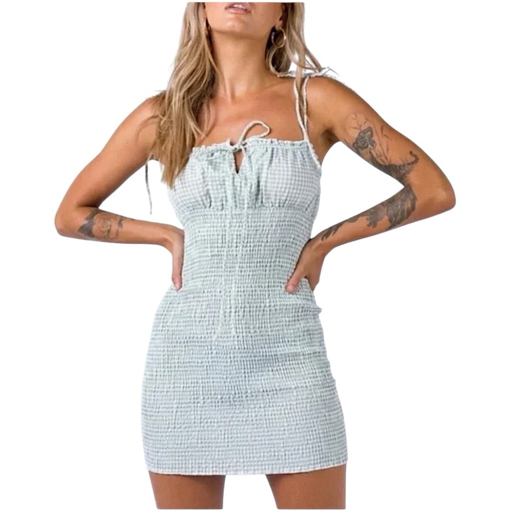 Princess Polly Korina Mini Dress in Gingham Green White Size US 4